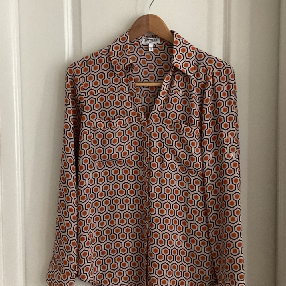 Express Orange and Black Geometric shirt
